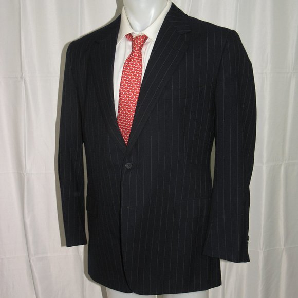 Norton & Sons Savile Row Navy Stripe Bespoke Two Button Suit Jacket 42L - Picture 5 of 10